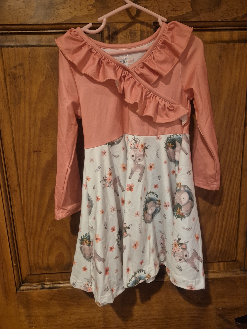 Girls Coral Ruffle Top Woodland Animal Print Dress